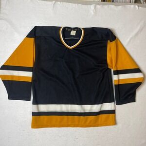 Vintage Maska‎ Ultrafil Hockey Jersey Number 4 Black Gold White Mens Large